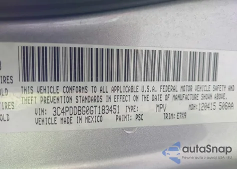 2016 Dodge Journey Sxt из США, поврежденный, VIN 3C4PDDBG0GT183451